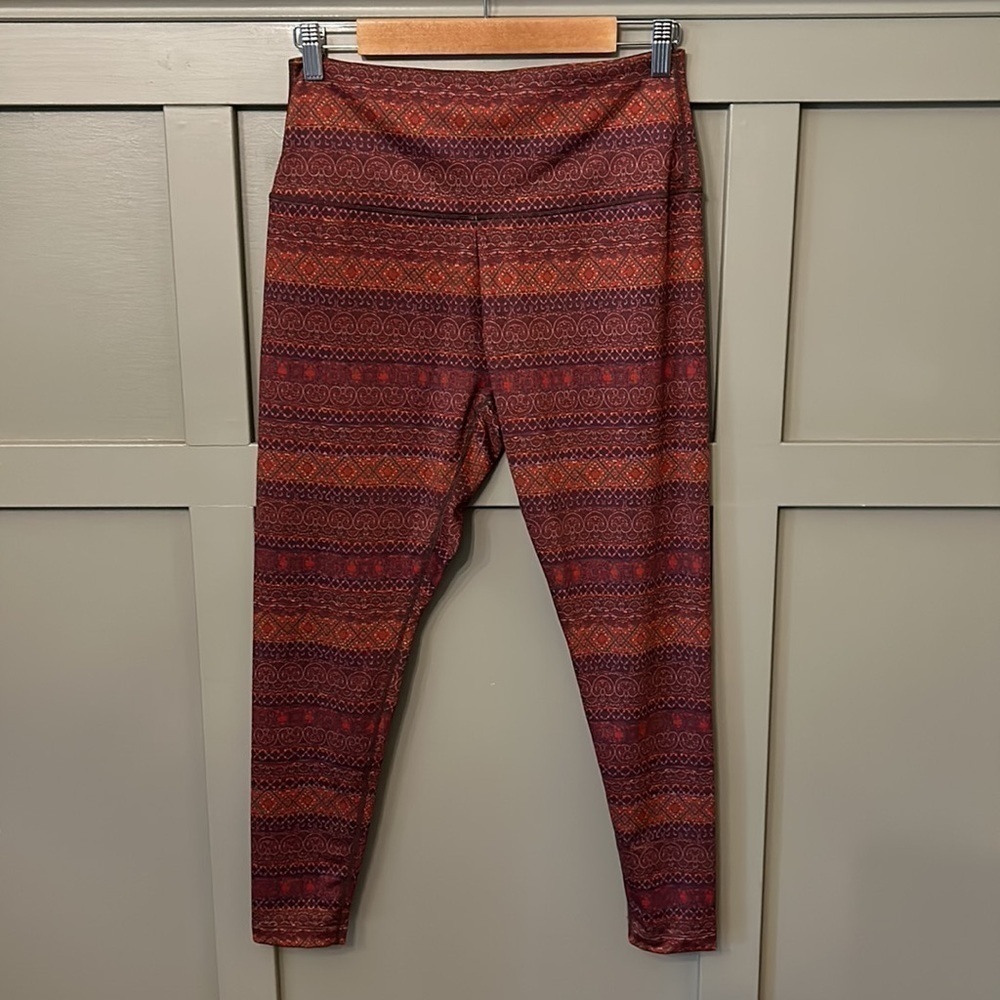 Kira Grace High Rise 7/8 Leggings Printed Tribal Stripes Rust Red Orange Large